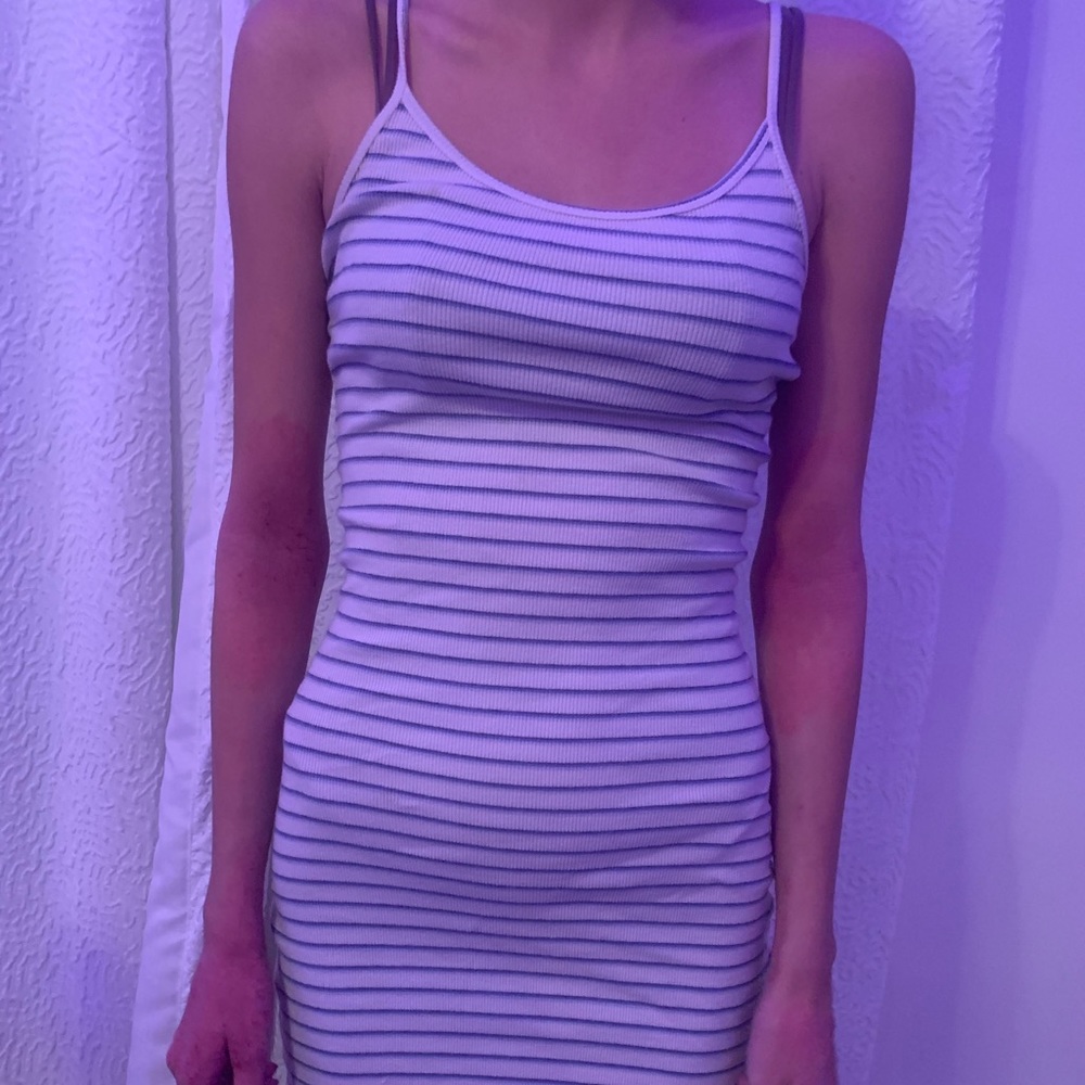 - White and blue striped dress